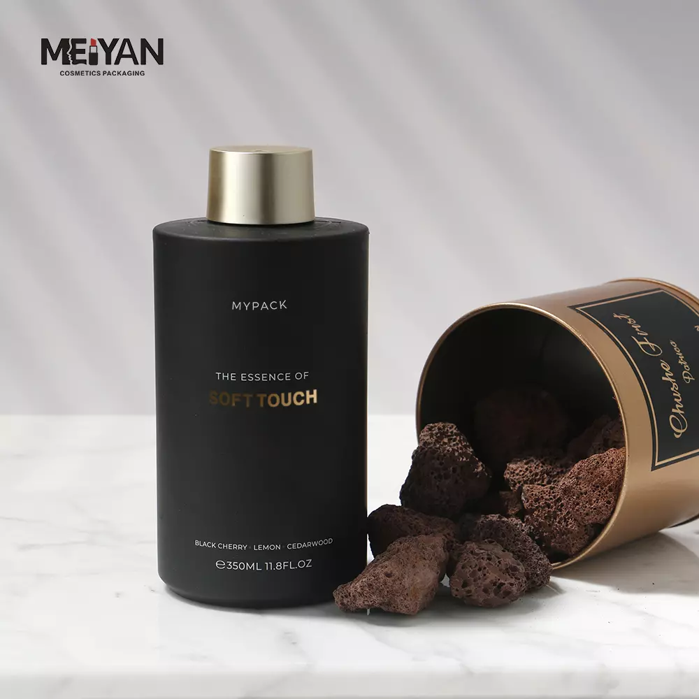 MYAPCK black silicone squeeze bottle 350ml 450ml shampoo body wash lotion black bottle with unique gold twist cap