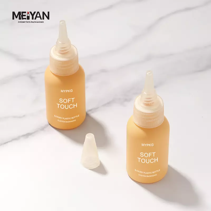 MYPACK round silicone refillable travel small Beige 30ml 60ml cosmetic packaging pe squeeze bottle with flip top cap