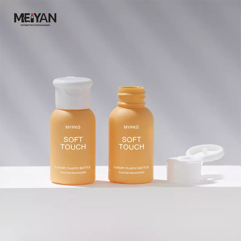 MYPACK soft touch 30ml orange hdpe refillable portable plastic silicone travel size bottle set for skincare serum oil packaging