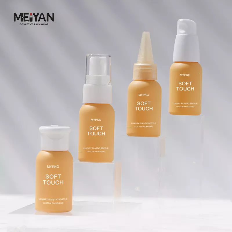 MYPACK soft touch 30ml orange hdpe refillable portable plastic silicone travel size bottle set for skincare serum oil packaging