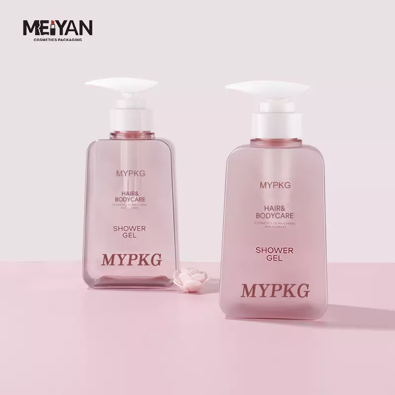 MYPACK pink square luxury cosmetic packaging 450ml 750ml transparent square soap dispenser shower lotion bottle with pump