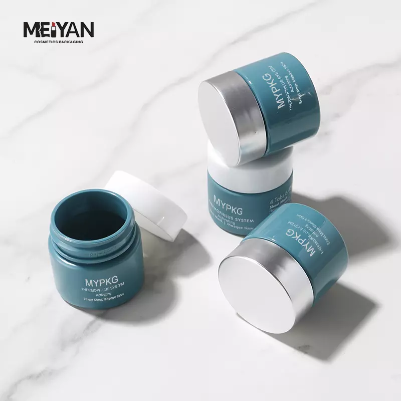 MYPACK luxury small dark green jar 15ml plastic cream jar round plastic pet cosmetic jars with silver lid