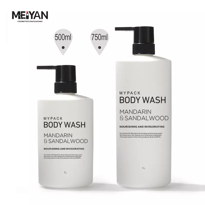 MYPACK unique custom matte white flat oval shape hdpe plastic shampoo and conditioner body lotion bottles with pump 500ml 750ml