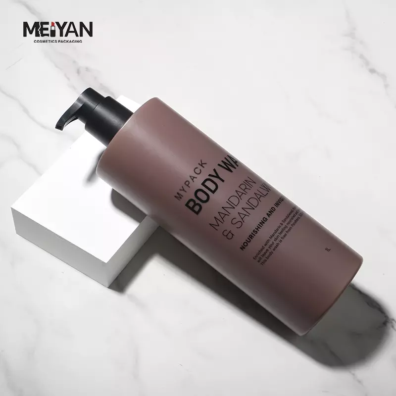 MYPACK luxury round hdpe plastic matte frosted pink white brown shampoo shower gel body lotion oil pump bottle 1000ml 1l