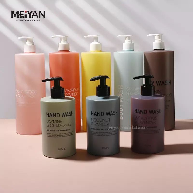 MYPACK luxury empty round hdpe plastic 16oz 500ml Matt green blue purple cosmetic shampoo body lotion hand wash pump bottle