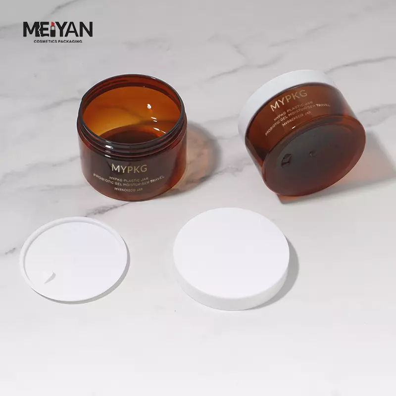 MYPACK customized round shape 100ml 250ml 300ml plastic pet amber cosmetic lotion bottle with pump