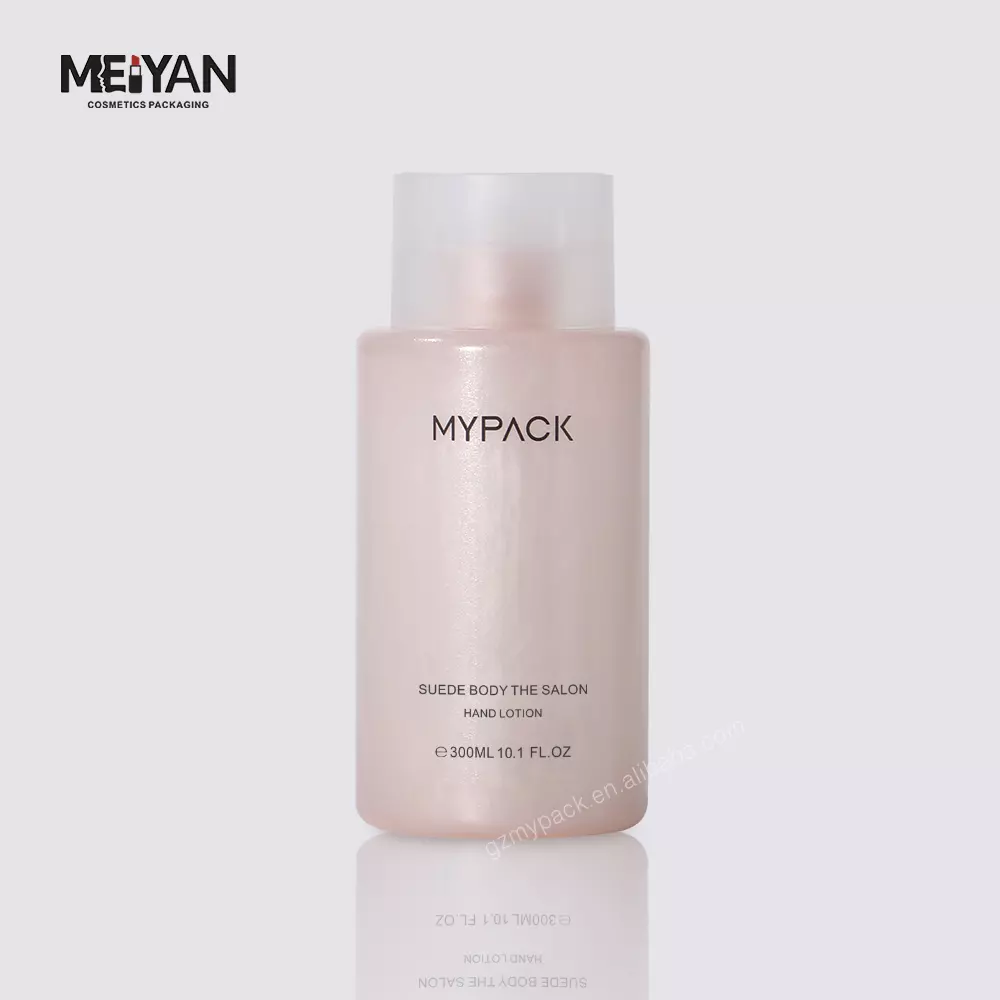 MYPACK luxury round pet clear frosted pink shampoo and conditioner body lotion squeeze bottle 300ml with wide disc top cap