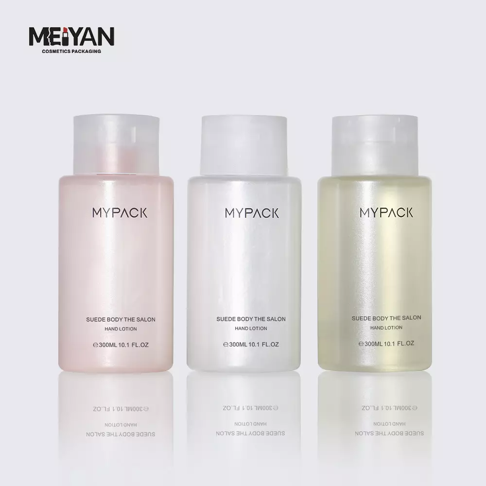 MYPACK luxury round pet clear frosted pink shampoo and conditioner body lotion squeeze bottle 300ml with wide disc top cap