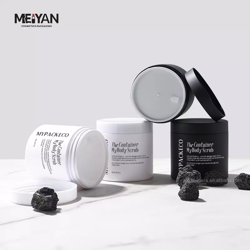 MYPACK luxury round black frosted pet plastic lotion jar container 500g 600g matte black body butter cosmetic jars with lids