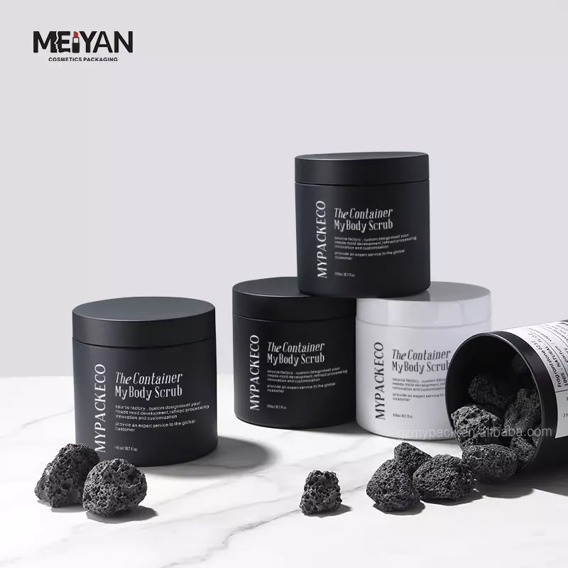 MYPACK luxury round black frosted pet plastic lotion jar container 500g 600g matte black body butter cosmetic jars with lids