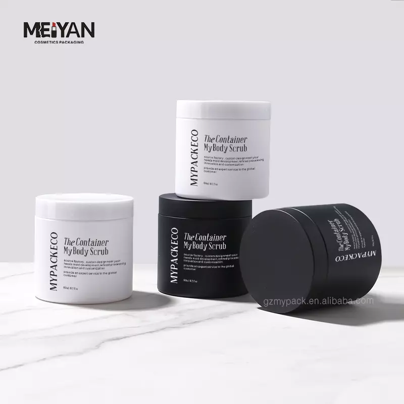 MYPACK luxury round black frosted pet plastic lotion jar container 500g 600g matte black body butter cosmetic jars with lids