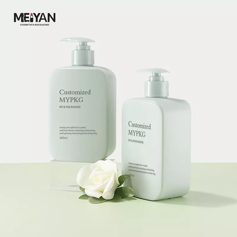 MYPACK customisable matte skincare square bottle 450ml luxury cosmetic packaging skincare green frosted shampoo bottle