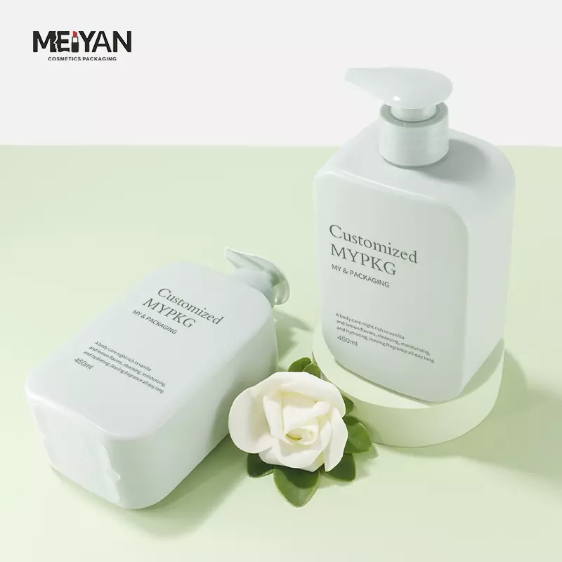 MYPACK customisable matte skincare square bottle 450ml luxury cosmetic packaging skincare green frosted shampoo bottle