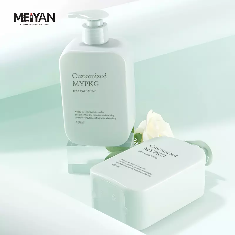 MYPACK customisable matte skincare square bottle 450ml luxury cosmetic packaging skincare green frosted shampoo bottle