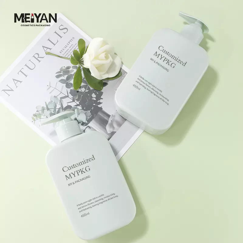 MYPACK customisable matte skincare square bottle 450ml luxury cosmetic packaging skincare green frosted shampoo bottle