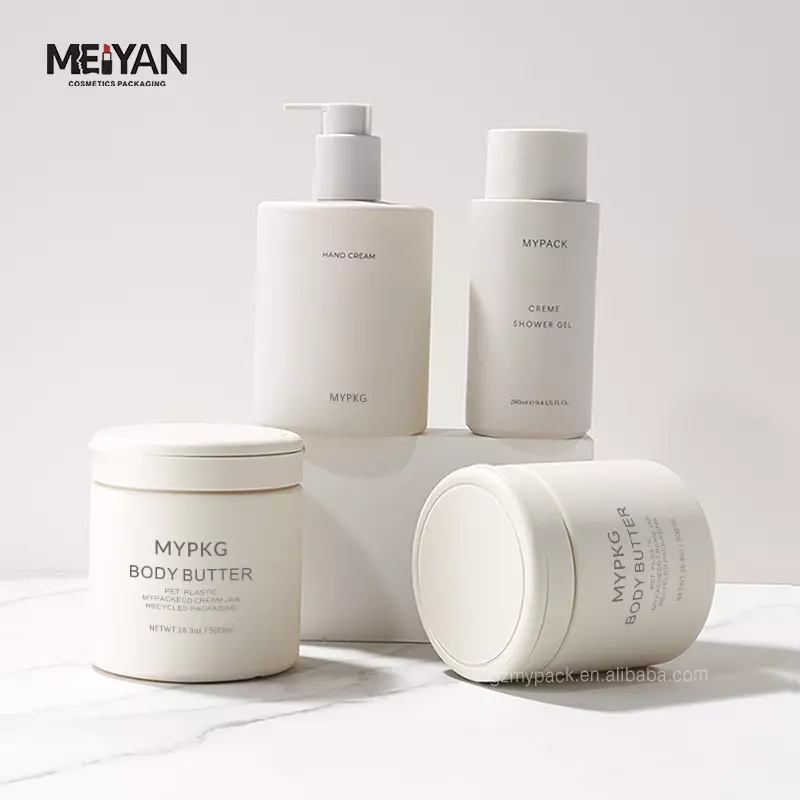 MYPACK luxury soft touch beige 280ml 500ml round cosmetic empty plastic shampoo conditioner bottle jar set