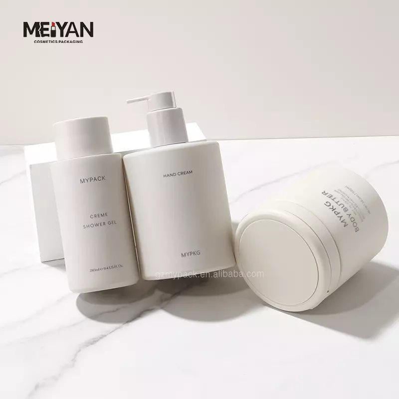 MYPACK luxury soft touch beige 280ml 500ml round cosmetic empty plastic shampoo conditioner bottle jar set