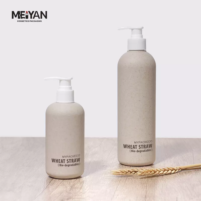 MYPACK environmental round shape 500ml 1000ml wheat straw plastic cosmetic bottle biodegradable with pump