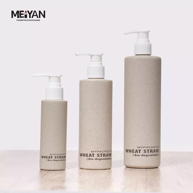 MYPACK environmental round shape 500ml 1000ml wheat straw plastic cosmetic bottle biodegradable with pump