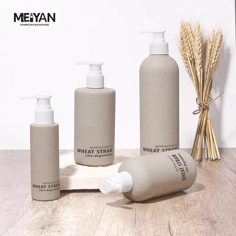 MYPACK environmental round shape 500ml 1000ml wheat straw plastic cosmetic bottle biodegradable with pump