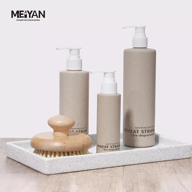 MYPACK environmental round shape 500ml 1000ml wheat straw plastic cosmetic bottle biodegradable with pump