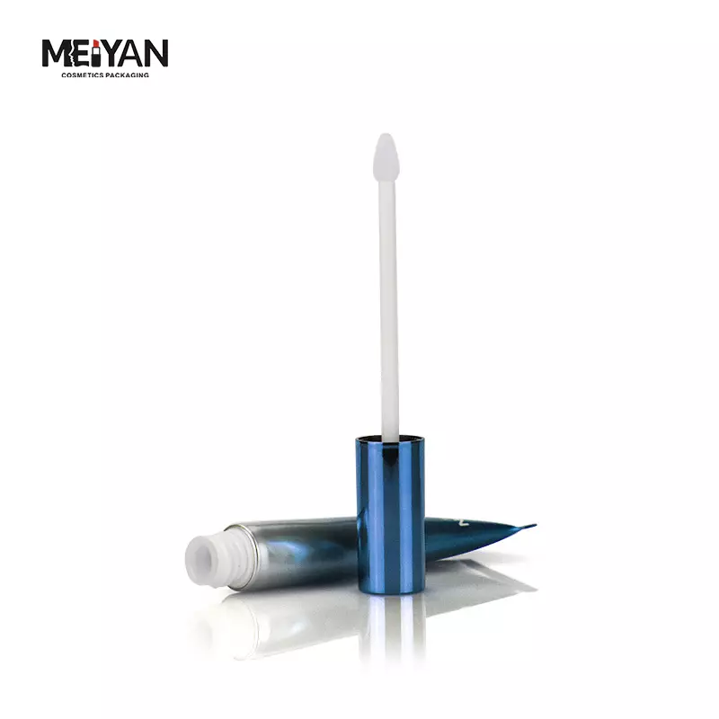 MYPACK luxury plastic golden blue gradient square flat lipstick and makeup lip glaze aluminum tube with long rod cotton brush