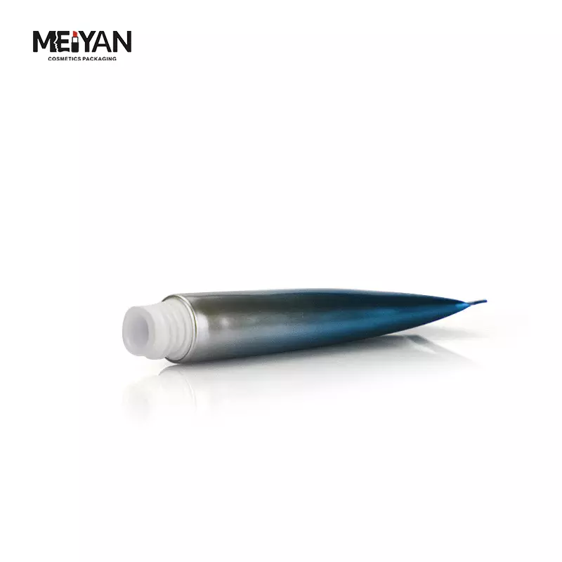 MYPACK luxury plastic golden blue gradient square flat lipstick and makeup lip glaze aluminum tube with long rod cotton brush