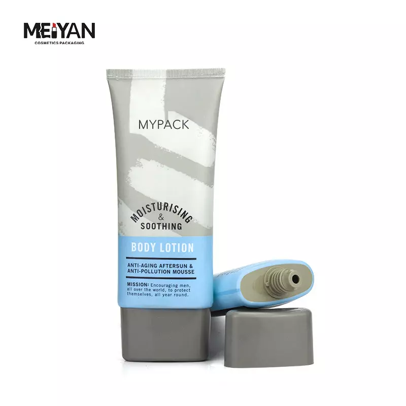 MYPACK fashion 45g100g125g PE empty matte oval flat tubes for cosmetics Men body lotion gray tube with screw cap