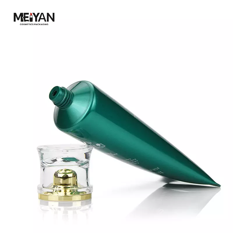 MYPACK custom face wash hand care soft cosmetic squeeze plastic luxury green tube and clear acrylic cap with gold mouth