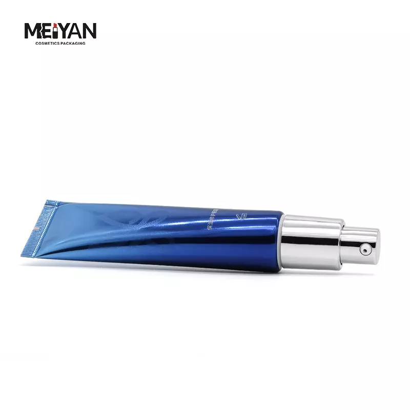 MYPACK luxury 120ml aluminum cosmetic eye cream BB cream packing containers plastic blue tube with lotion pump