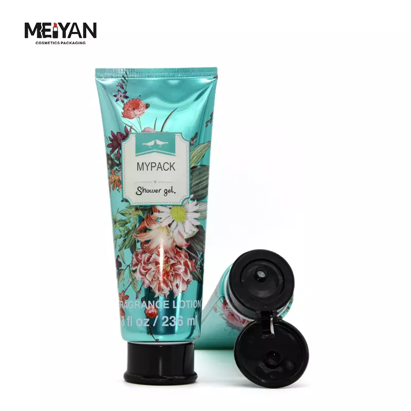 MYPACK custom 236ml PE empty shampoo hand cream cosmetic aluminum packaging tube with black flip top cap