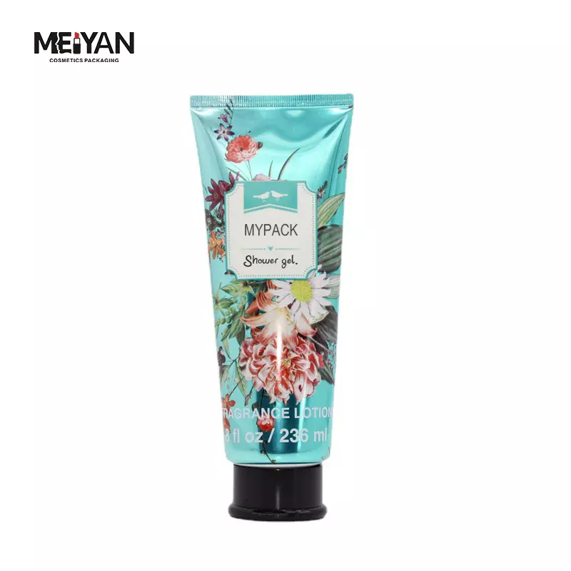 MYPACK custom 236ml PE empty shampoo hand cream cosmetic aluminum packaging tube with black flip top cap