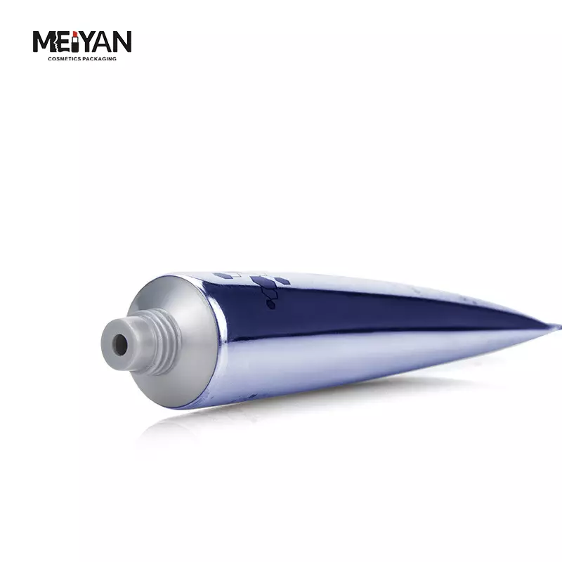 MYPACK luxury silver highlighted mirror surface cream soft travel packaging aluminum plastic tube with acrylic double wall cap