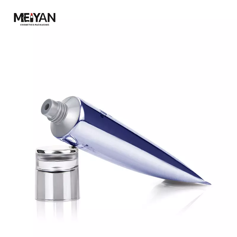 MYPACK luxury silver highlighted mirror surface cream soft travel packaging aluminum plastic tube with acrylic double wall cap