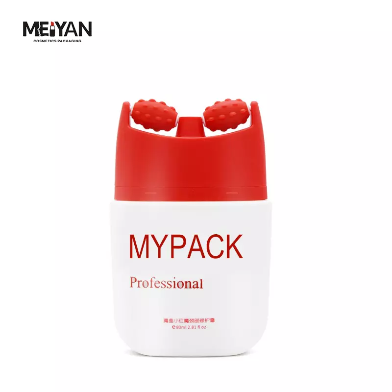 MYPACK unique white PP empty body lotion cosmetic bottle packaging plastic soft tube with silicone double roller massage cap