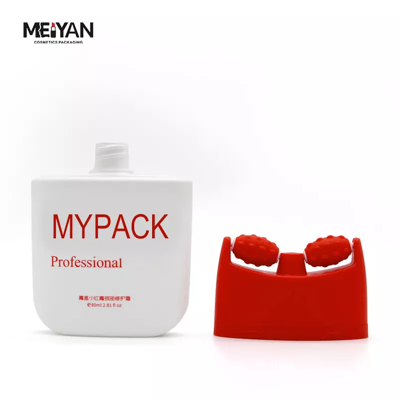 MYPACK unique white PP empty body lotion cosmetic bottle packaging plastic soft tube with silicone double roller massage cap