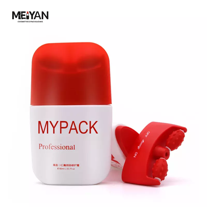 MYPACK unique white PP empty body lotion cosmetic bottle packaging plastic soft tube with silicone double roller massage cap