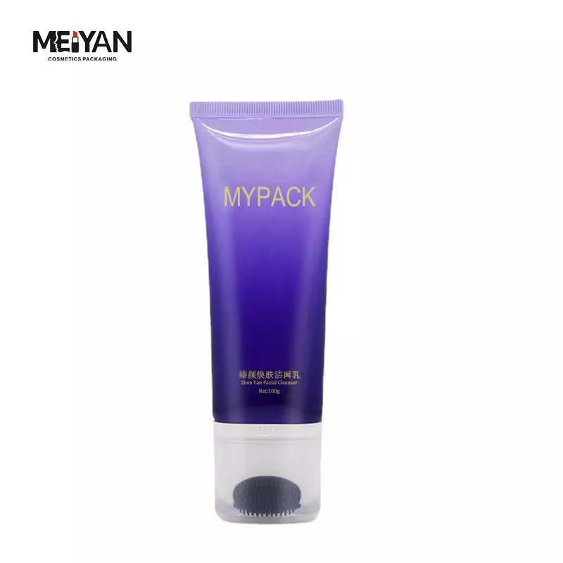 MYPACK fashion 150ml250ml PE empty cosmetics face cleanser massage glossy gradient purple soft tube with brush head roller