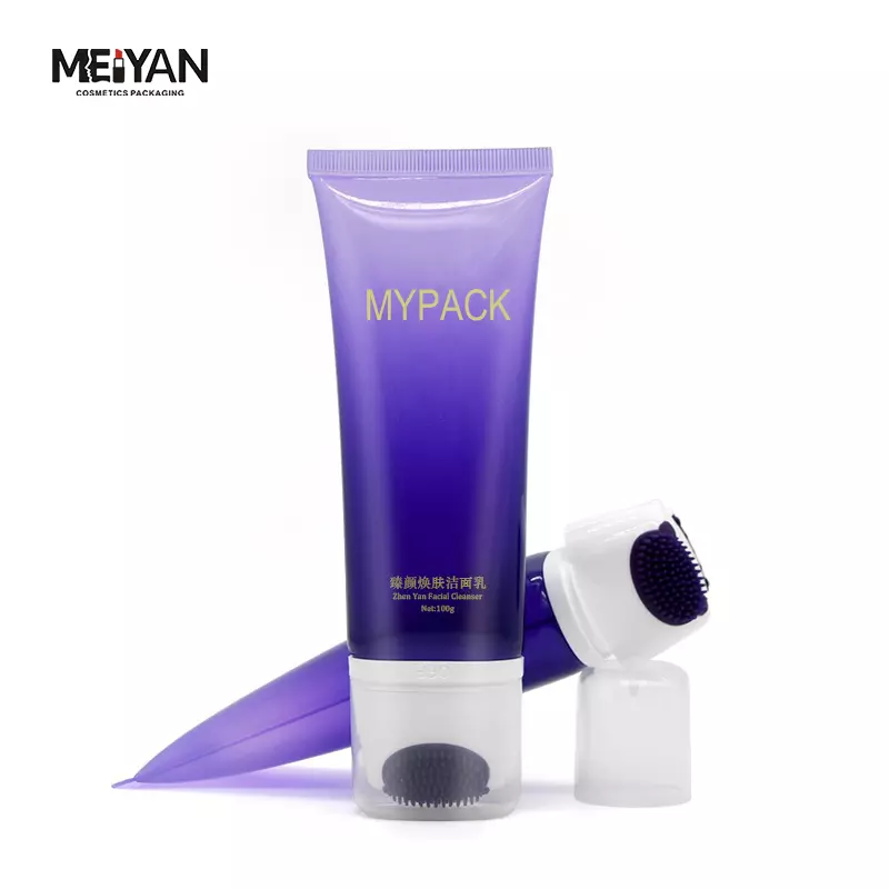 MYPACK fashion 150ml250ml PE empty cosmetics face cleanser massage glossy gradient purple soft tube with brush head roller