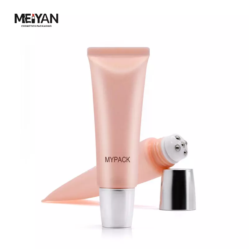 MYPACK hot sell 40ml pink five ball rolling facial and neck cream massage oil plastic tube electroplated cap