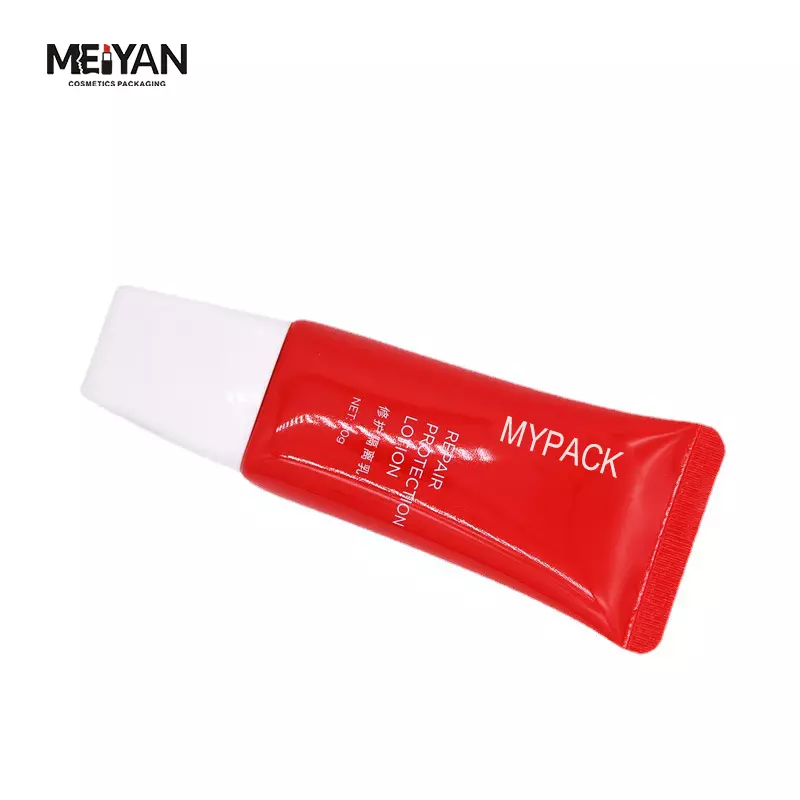 MYPACK New 150g PE eco friendly cosmetic flat shape tube packaging BB cream sunscreen red tube with double wall cap