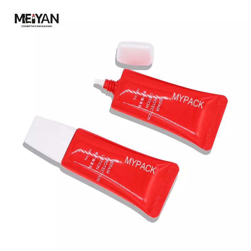 MYPACK New 150g PE eco friendly cosmetic flat shape tube packaging BB cream sunscreen red tube with double wall cap