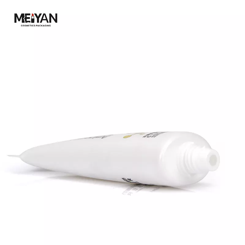 MYPACK luxury 120ml matte white flat shape soft touch suede serum cosmetic face wash lotion packaging tube with acrylic cap