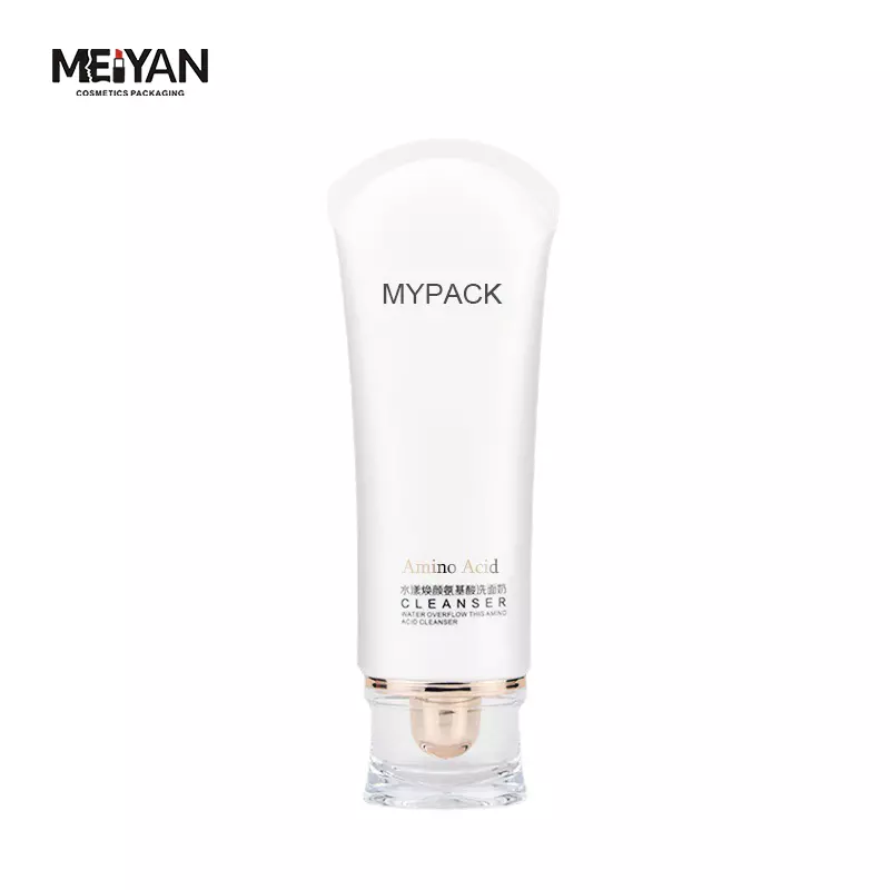 MYPACK luxury 120ml matte white flat shape soft touch suede serum cosmetic face wash lotion packaging tube with acrylic cap