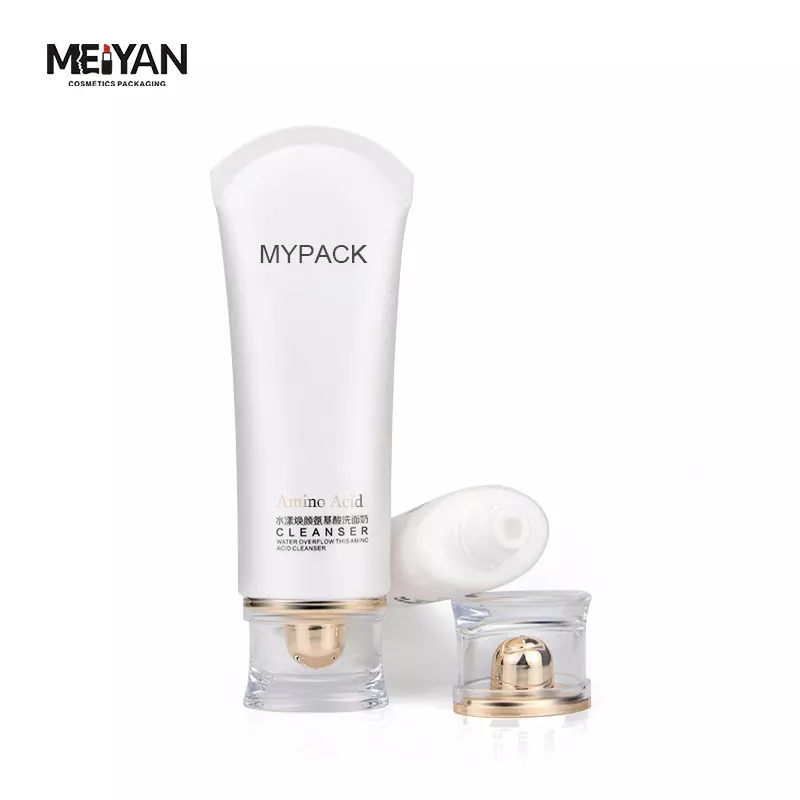 MYPACK luxury 120ml matte white flat shape soft touch suede serum cosmetic face wash lotion packaging tube with acrylic cap