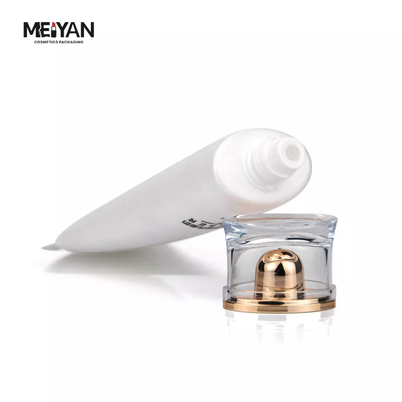 MYPACK luxury 120ml matte white flat shape soft touch suede serum cosmetic face wash lotion packaging tube with acrylic cap