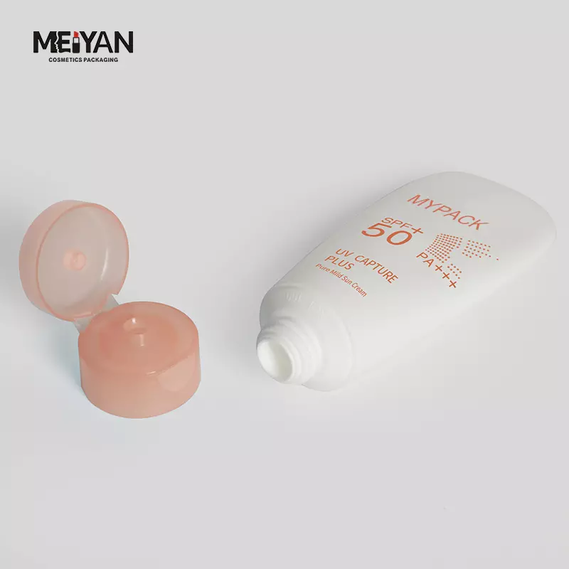 MYPACK empty pe plastic flat 30ml 60ml 100ml squeezable facial sunscreen lotion white bottle wit flip top cap Information