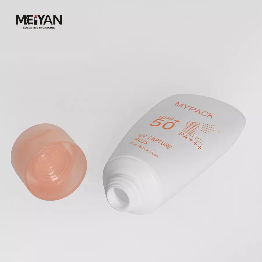 MYPACK empty pe plastic flat 30ml 60ml 100ml squeezable facial sunscreen lotion white bottle wit flip top cap Information