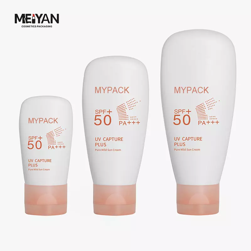 MYPACK empty pe plastic flat 30ml 60ml 100ml squeezable facial sunscreen lotion white bottle wit flip top cap Information