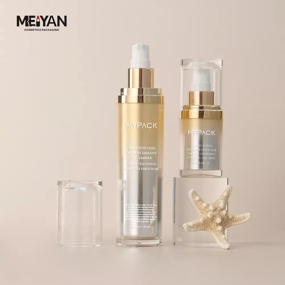 MYPACK custom refillable acrylic plastic cosmetic airless lotion bottle with round cap 15ml 30ml